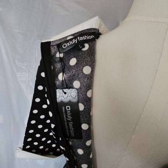 Oxiuly Retro Polka Dot Sheath Dress – Black & White – Peter Pan Collar – Size L - Picture 11 of 11